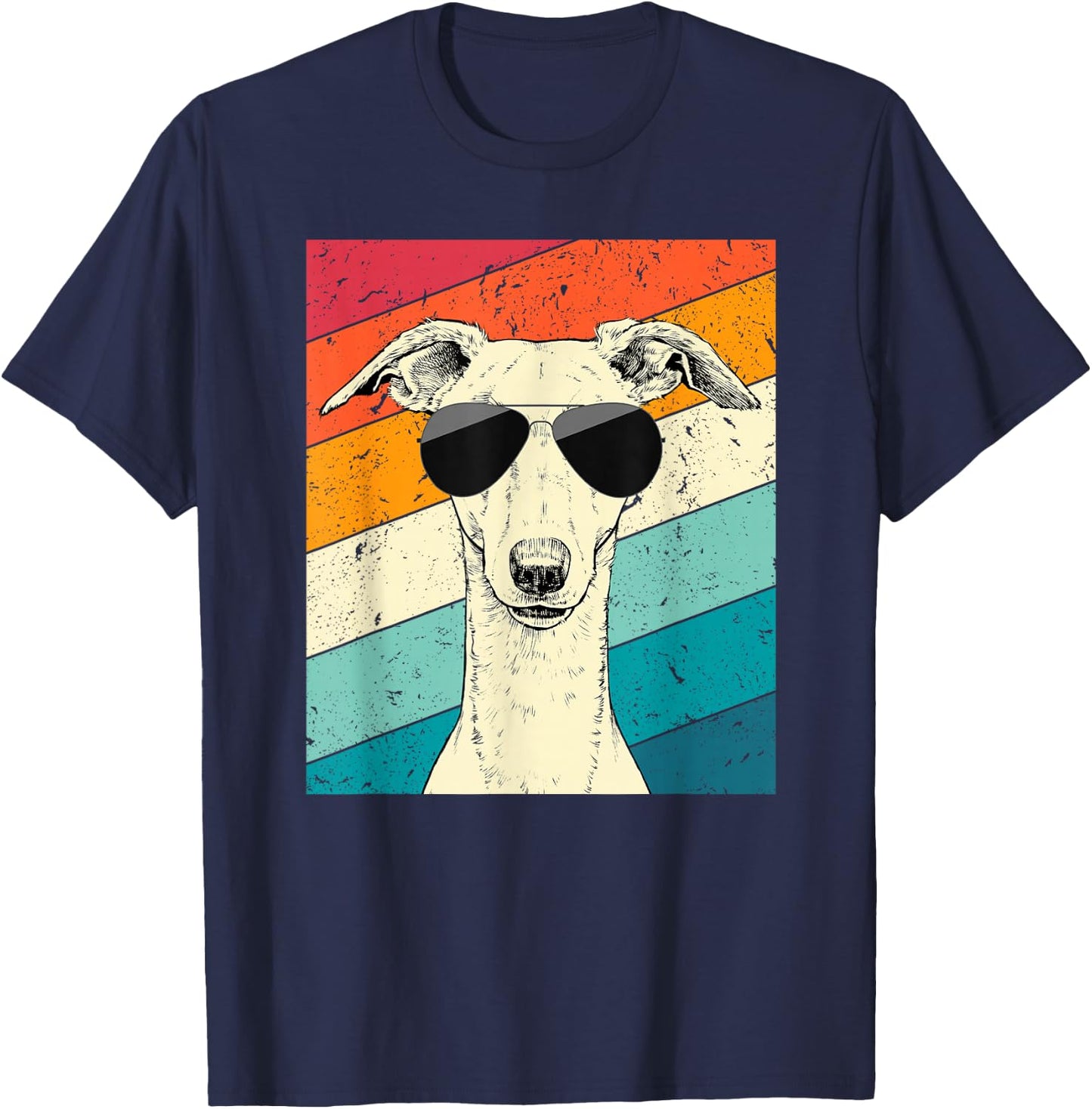 Retro Vintage Whippet with Sunglasses Dog Lovers T-Shirt - T-Shirt | Navy