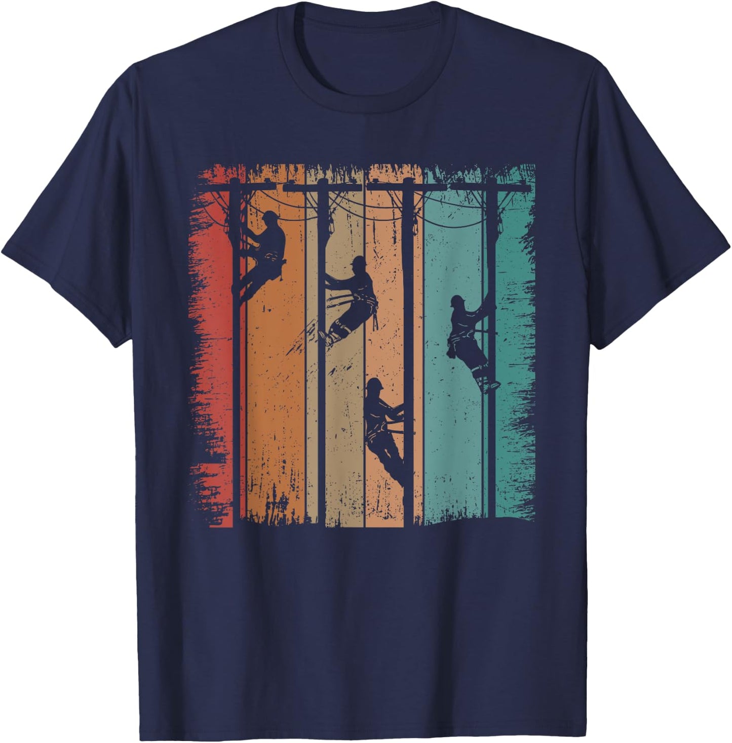 Vintage Lineman Father Retro Electric Cable Lineman T-Shirt - T-Shirt | Navy