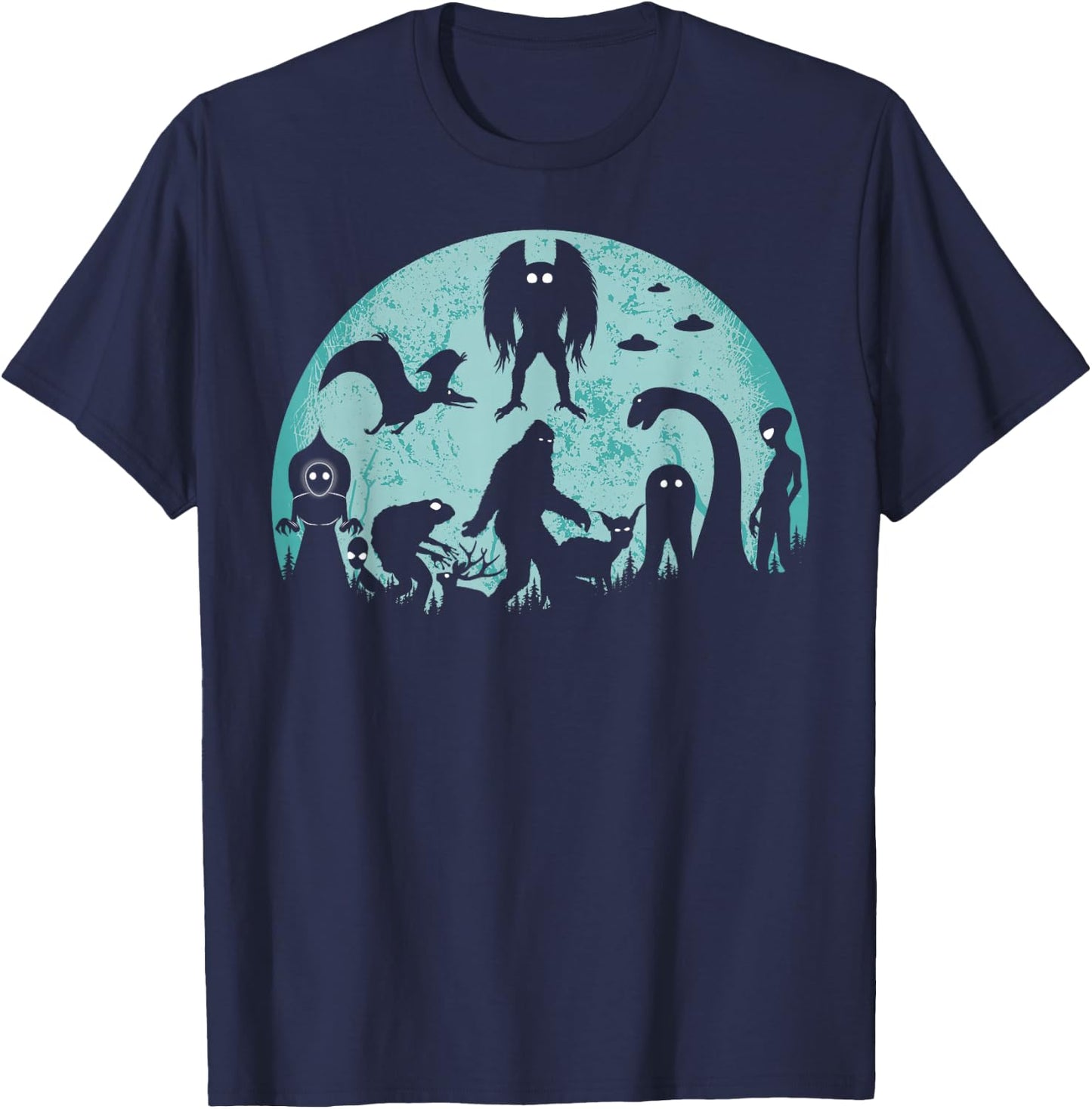 Bigfoot Loch Ness Monster Mothman And Aliens Funny Cryptid T-Shirt - T-Shirt | Navy