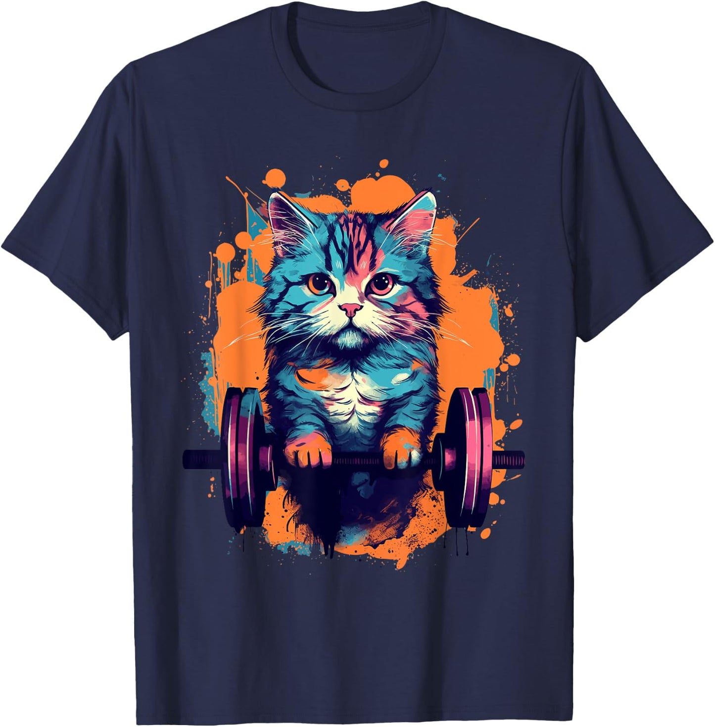 Gym, Workout or Fitness Gift Funny Cat in a Gym Women T-Shirt - T-Shirt | Navy