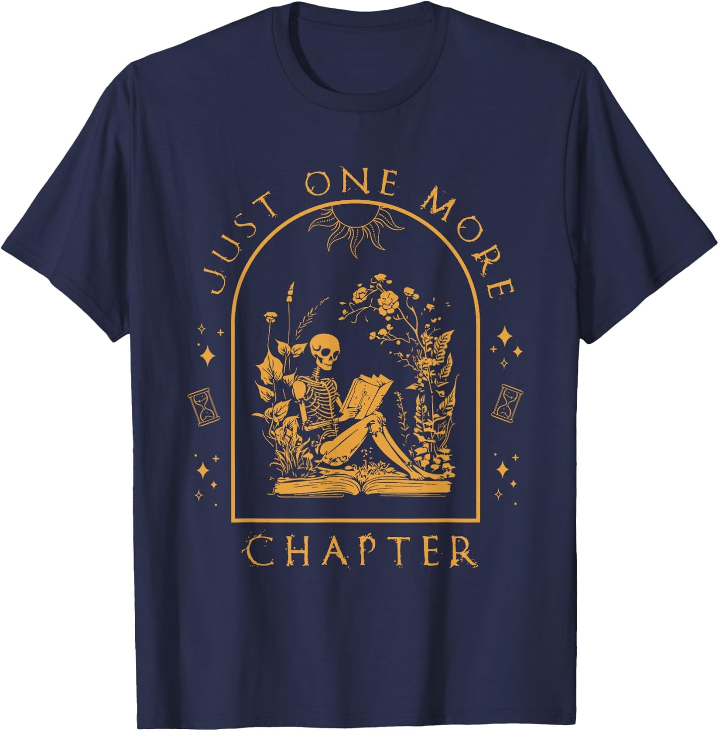 Just One More Chapter Vintage Skeleton Reading Book Reader T-Shirt - T-Shirt | Navy