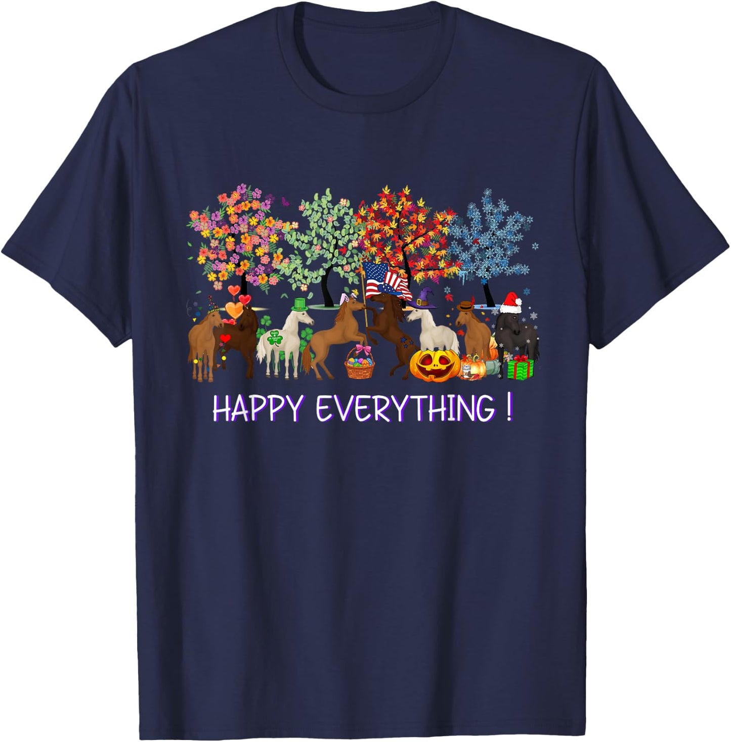 Happy everything - Horse American Flag Equestrian Patriotic Women Kids Men T-Shirt - T-Shirt | Navy