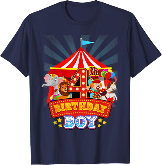 4th Birthday Outfit Boy 4 Year Old Circus Carnival Bday T-Shirt - T-Shirt | Navy
