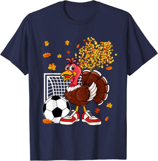 Turkey Playing Soccer Thanksgiving Player Coach Fall Lover T-Shirt - T-Shirt | Navy