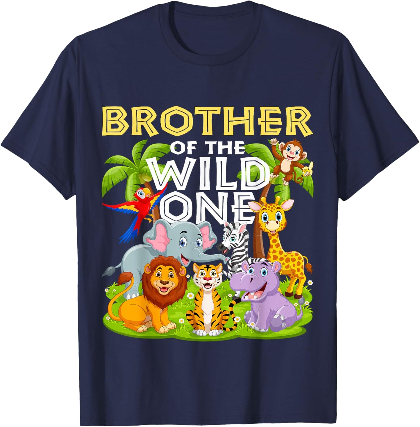 Brother Of The Wild One Birthday Zoo Animal Safari Jungle T-Shirt - T-Shirt | Navy