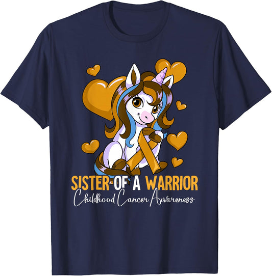 Sister Of A Warrior Childhood Cancer Awareness T-Shirt - T-Shirt | Navy