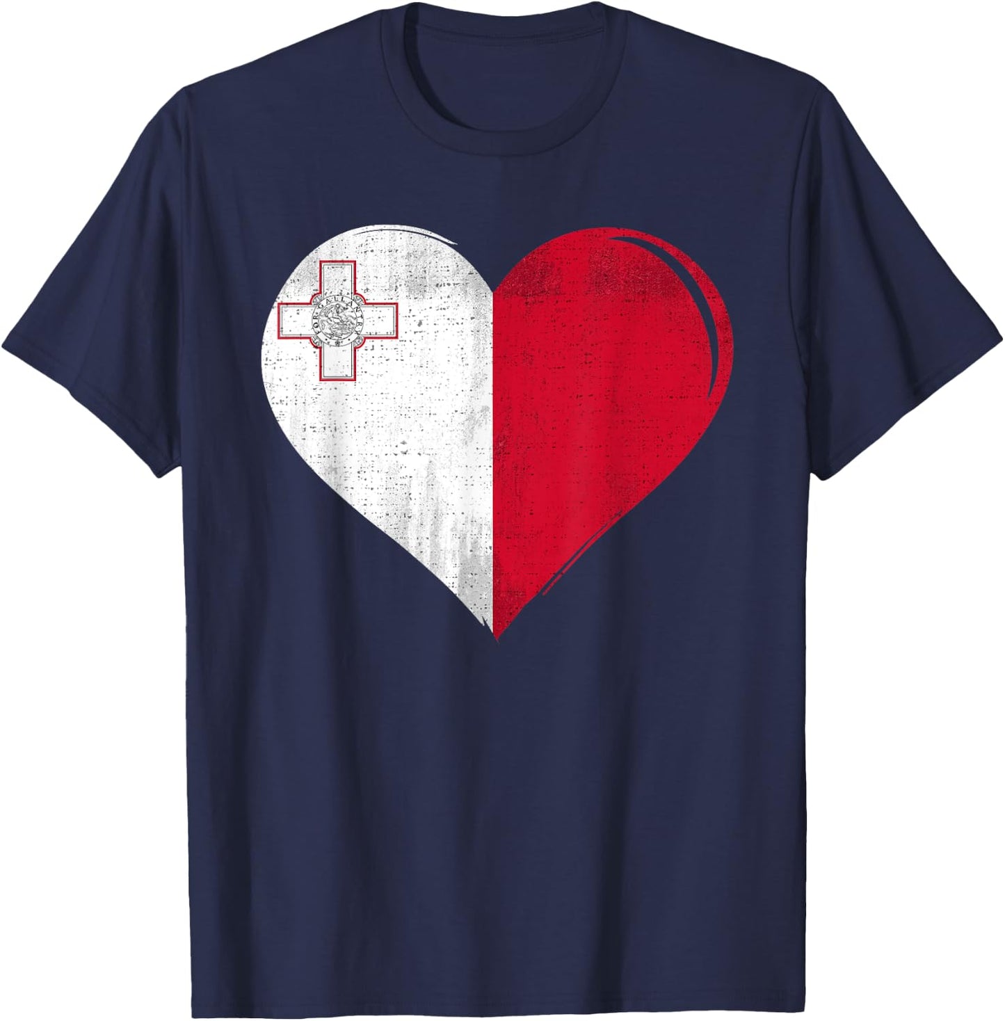 Vintage Malta Flag Heart For Maltese T-Shirt - T-Shirt | Navy