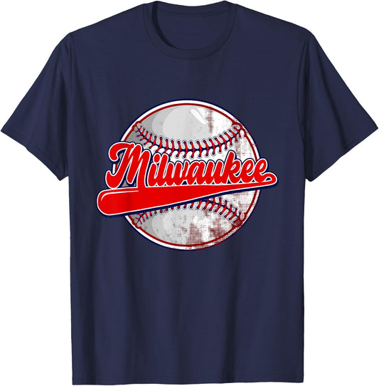 Vintage Milwaukee Baseball Lover Women Kids T-Shirt - T-Shirt | Navy