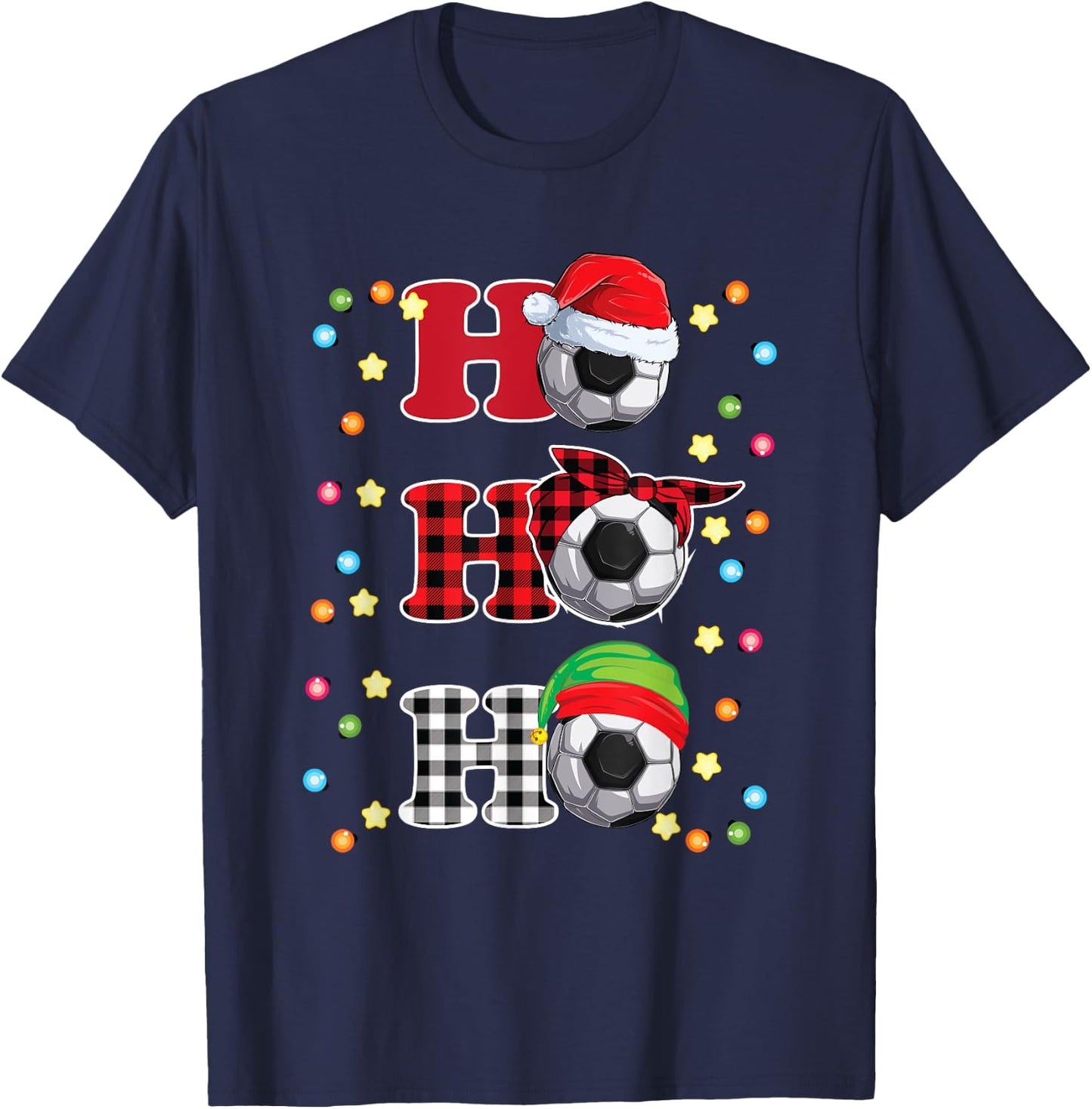Ho Ho Ho Santa Red Plaid Christmas Lights Pajama Soccer T-Shirt - T-Shirt | Navy