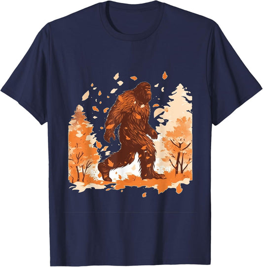Bigfoot Fall Leaves Thanksgiving Day Sasquatch Autumn T-Shirt - T-Shirt | Navy