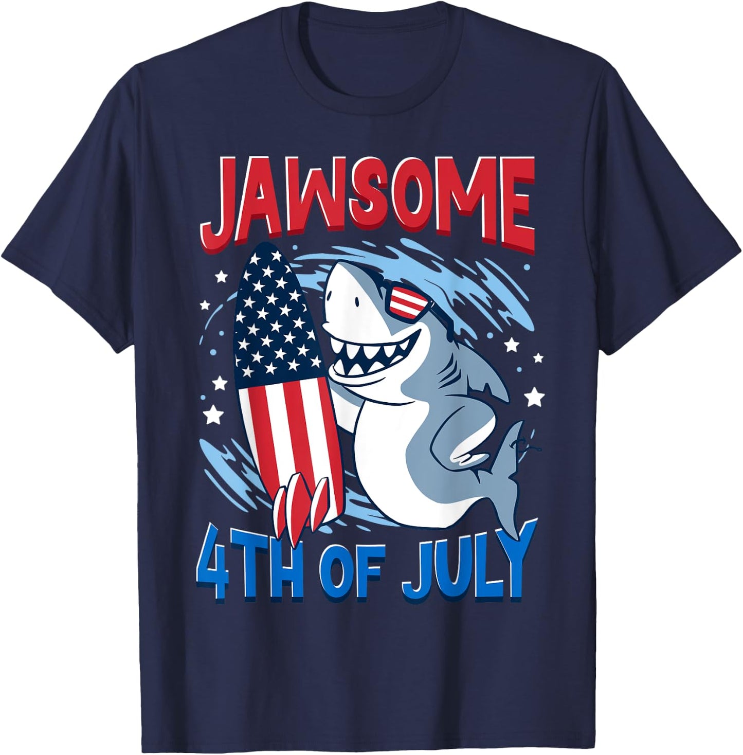 Jawsome 4th of July Outifts For Kids Boys Men Funny Shark T-Shirt - T-Shirt | Navy