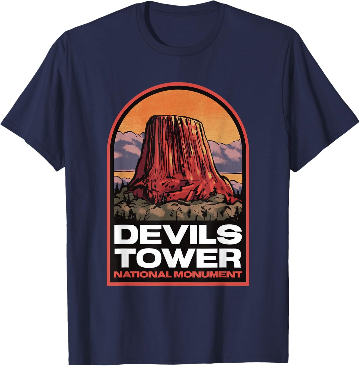 Devils Tower Wyoming Vintage Travel T-Shirt - T-Shirt | Navy