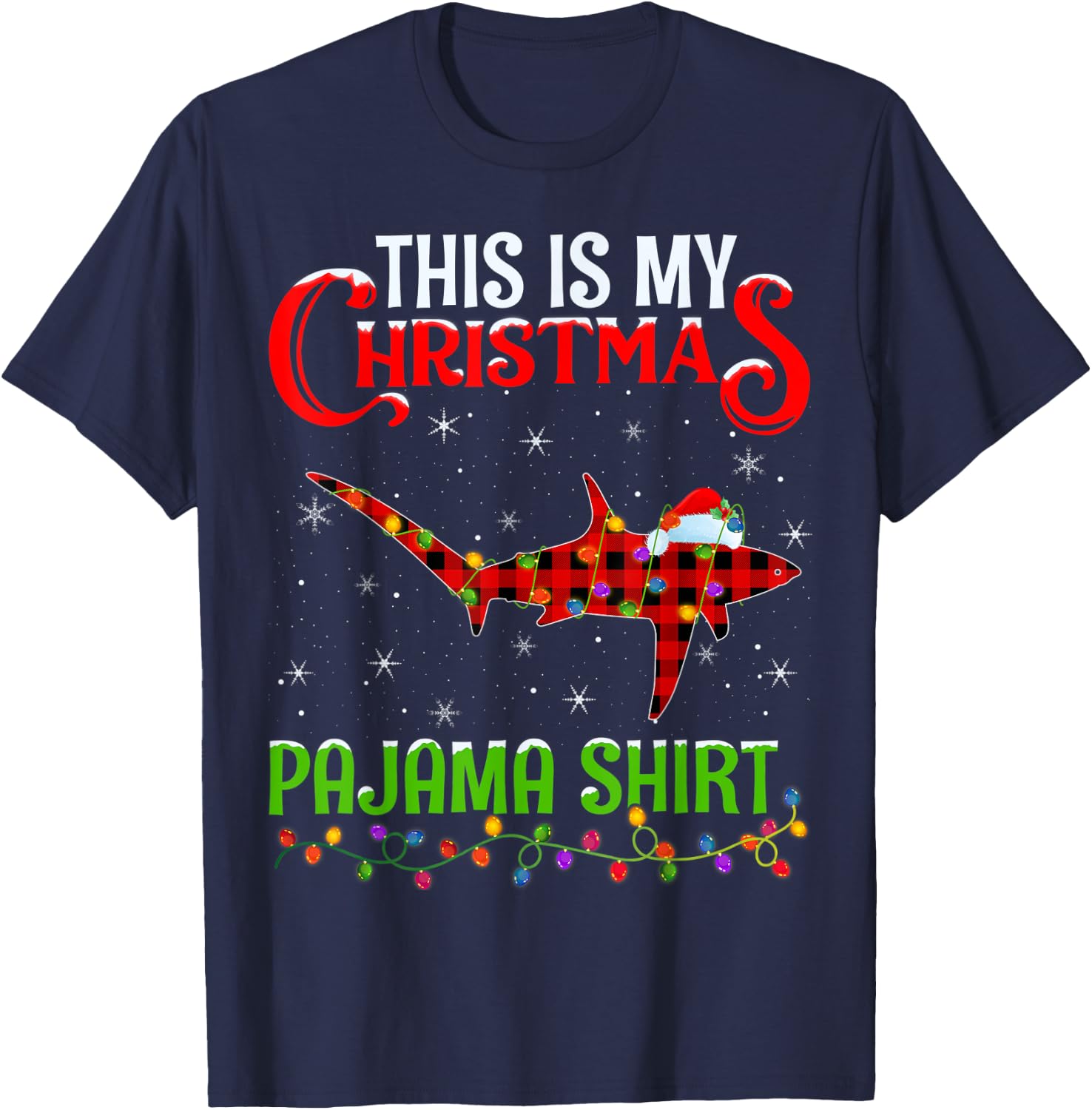 This Is My Christmas Pajama Shirt Thresher Shark Christmas T-Shirt - T-Shirt | Navy