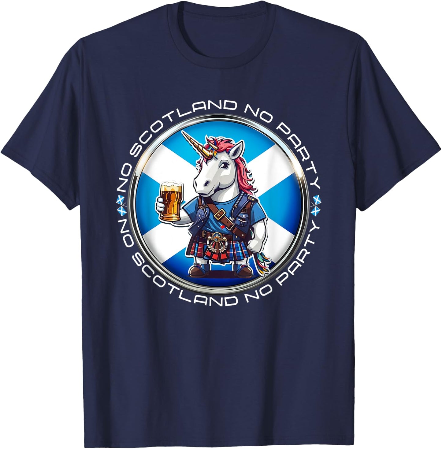 No Scotland No Party Scottish Pride Scotland Unicorn Saltire T-Shirt - T-Shirt | Navy