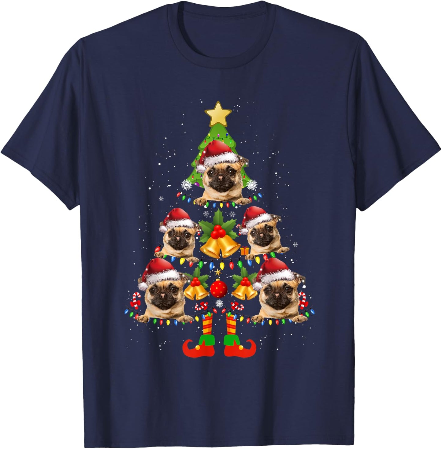 Funny Chug Dog Christmas Lights Tree Dog Lover Xmas T-Shirt - T-Shirt | Navy