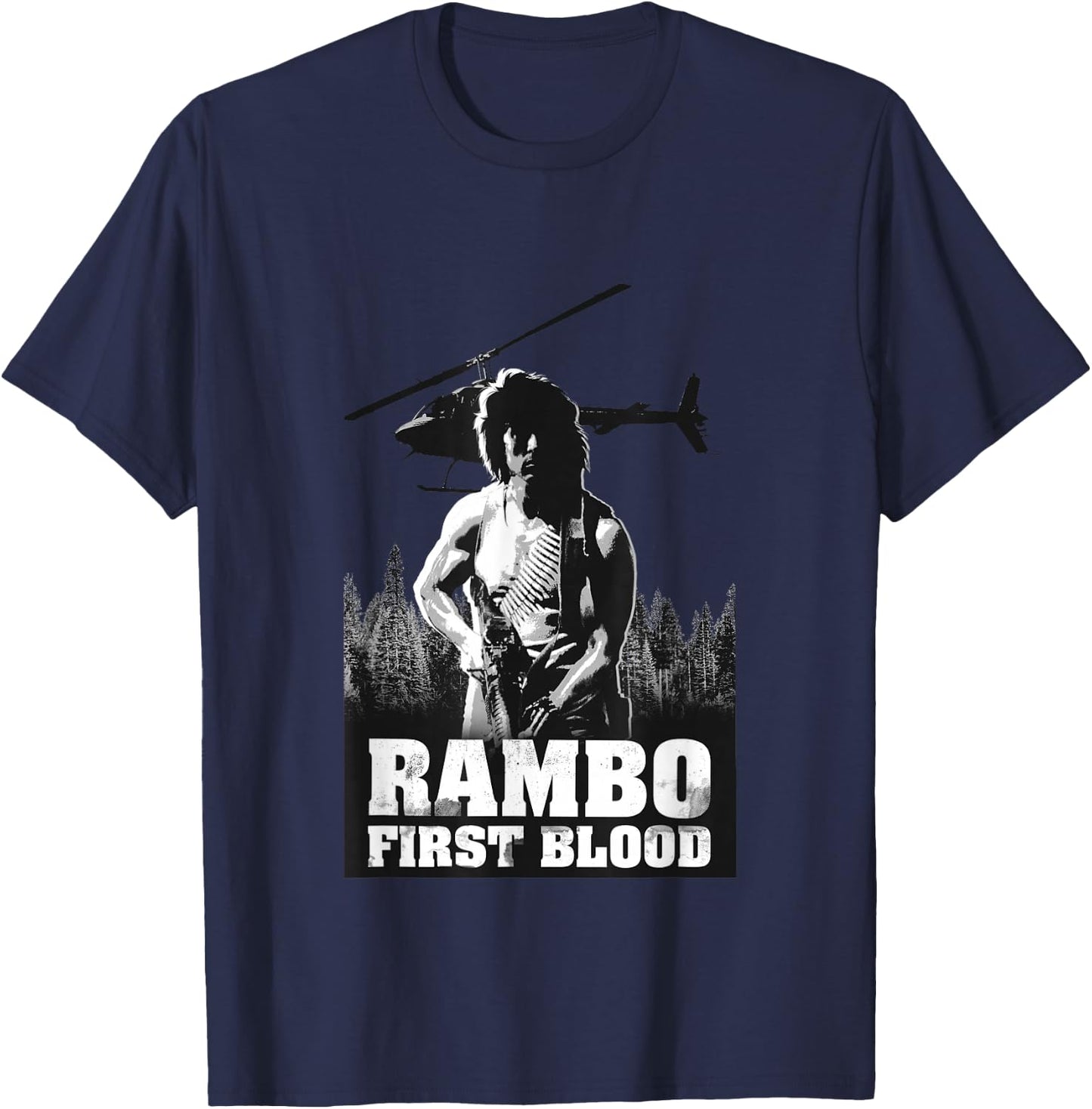 Rambo , Men's Grey, Small, Short Sleeve, Classic Fit, Crew Collar, Modern, Lightweight, Officially Licensed Rambo Design T-Shirt - T-Shirt | Navy