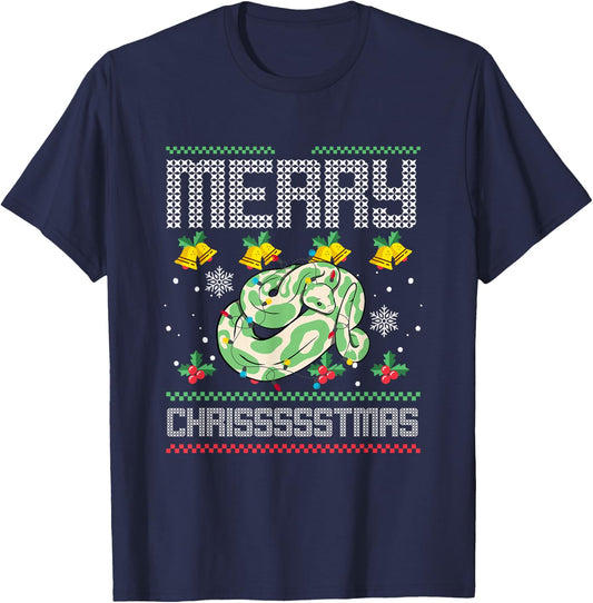 Christmas Snake Serpent Reptile Merry Chrissssstmas T-Shirt - T-Shirt | Navy