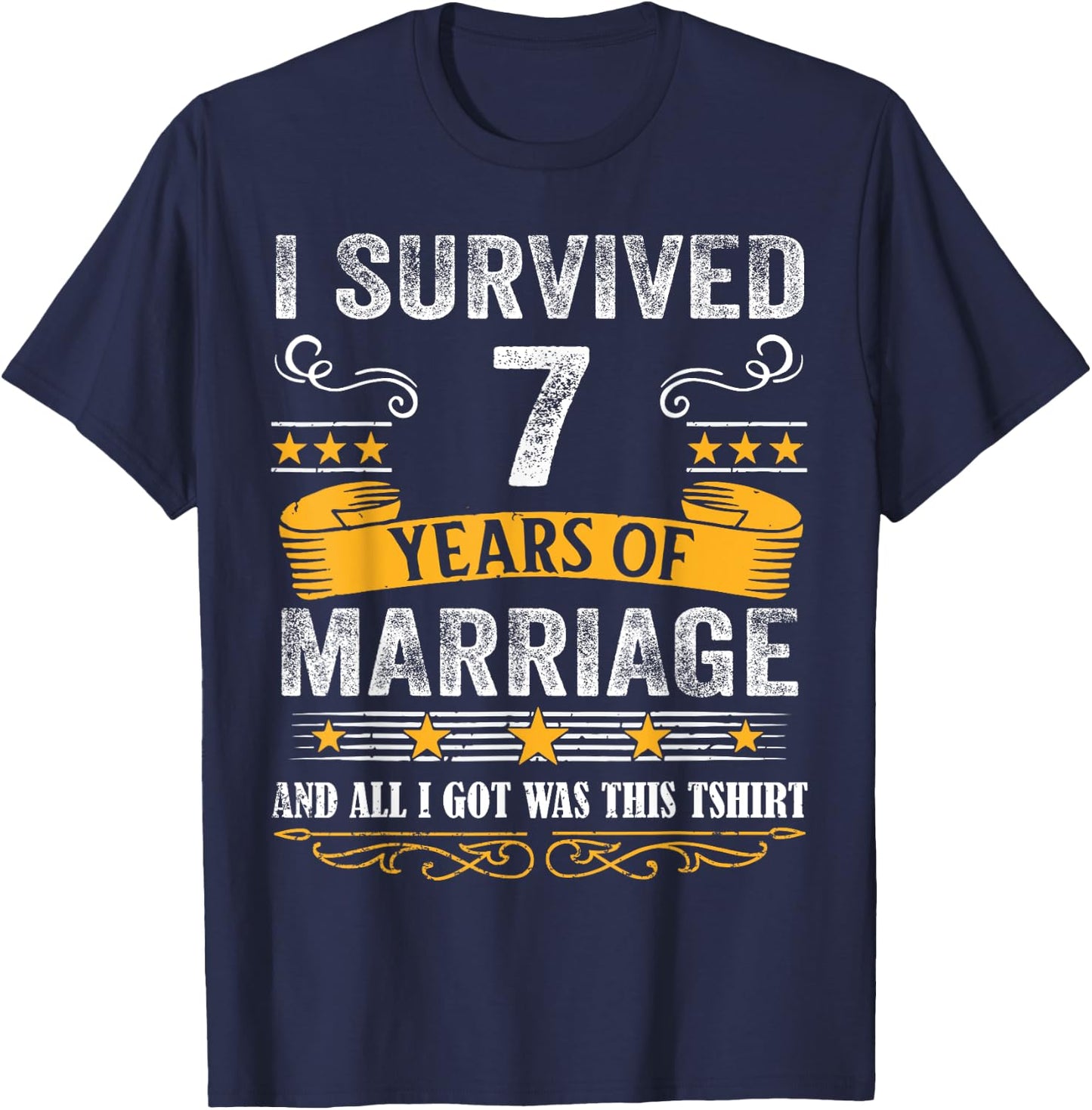7th Wedding Anniversary shirt Couples Husband Wife 7 Years T-Shirt - T-Shirt | Navy