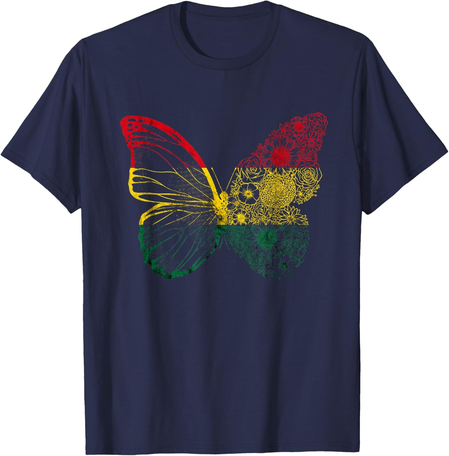Ghana Butterfly Vintage Africa Ghanese Flag Ghanese Pride T-Shirt - T-Shirt | Navy