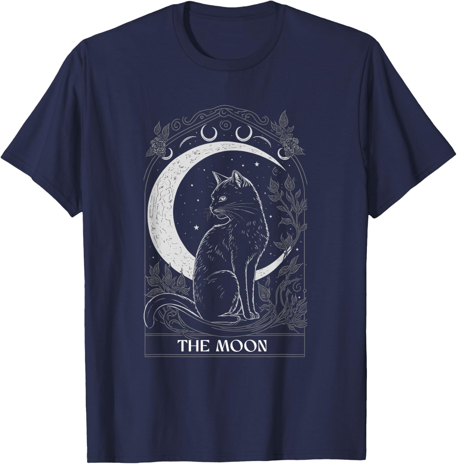 Crescent Moon Cat Tarot Card Graphic for Tarot Cat Lovers T-Shirt - T-Shirt | Navy