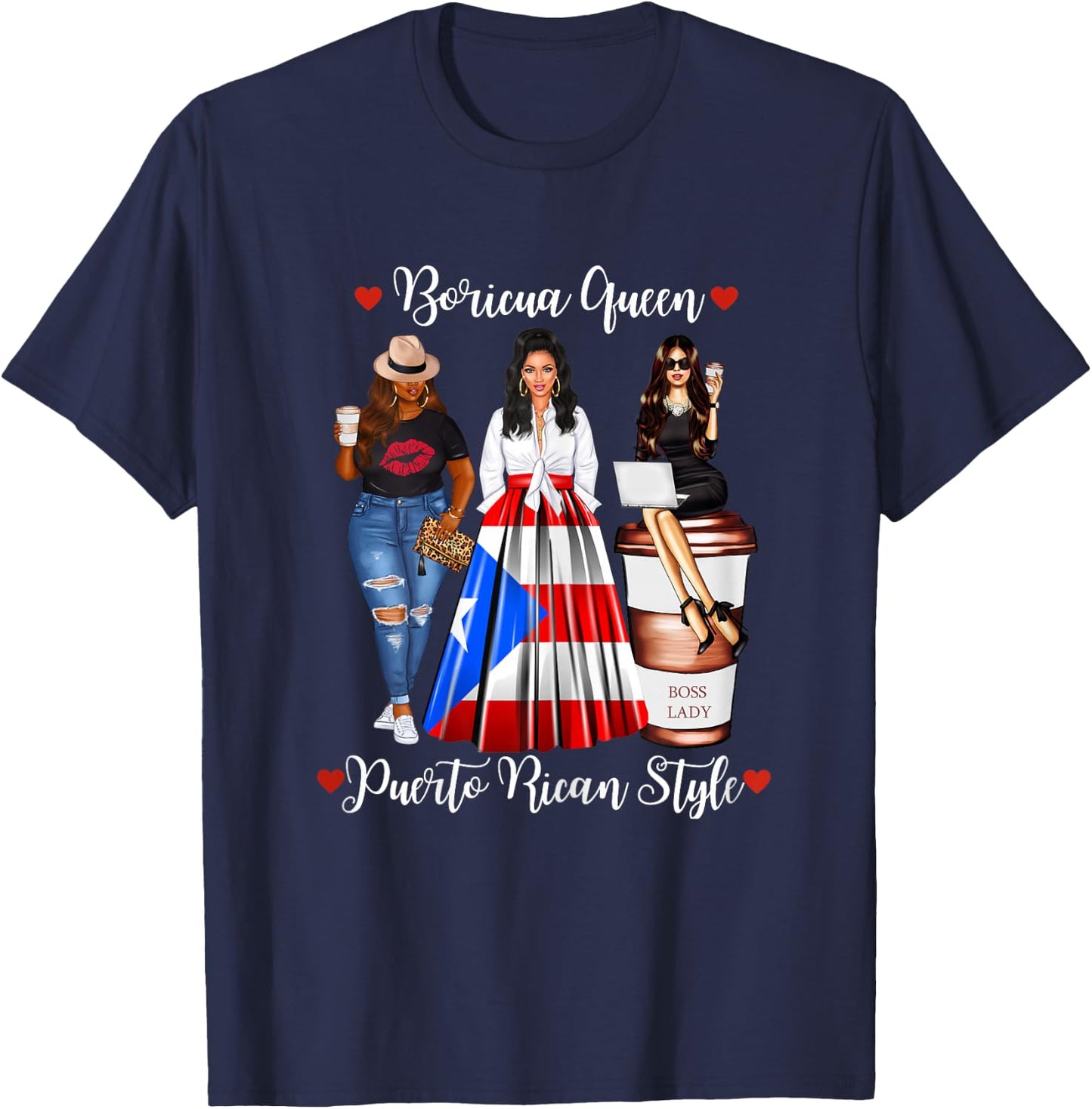 Puerto Rican Style Boricua Queen Mom Puerto Rico T-Shirt - T-Shirt | Navy