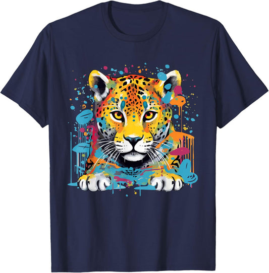 Jaguar Big Cat Splash Art Graphic Design Men Women Kids T-Shirt - T-Shirt | Navy