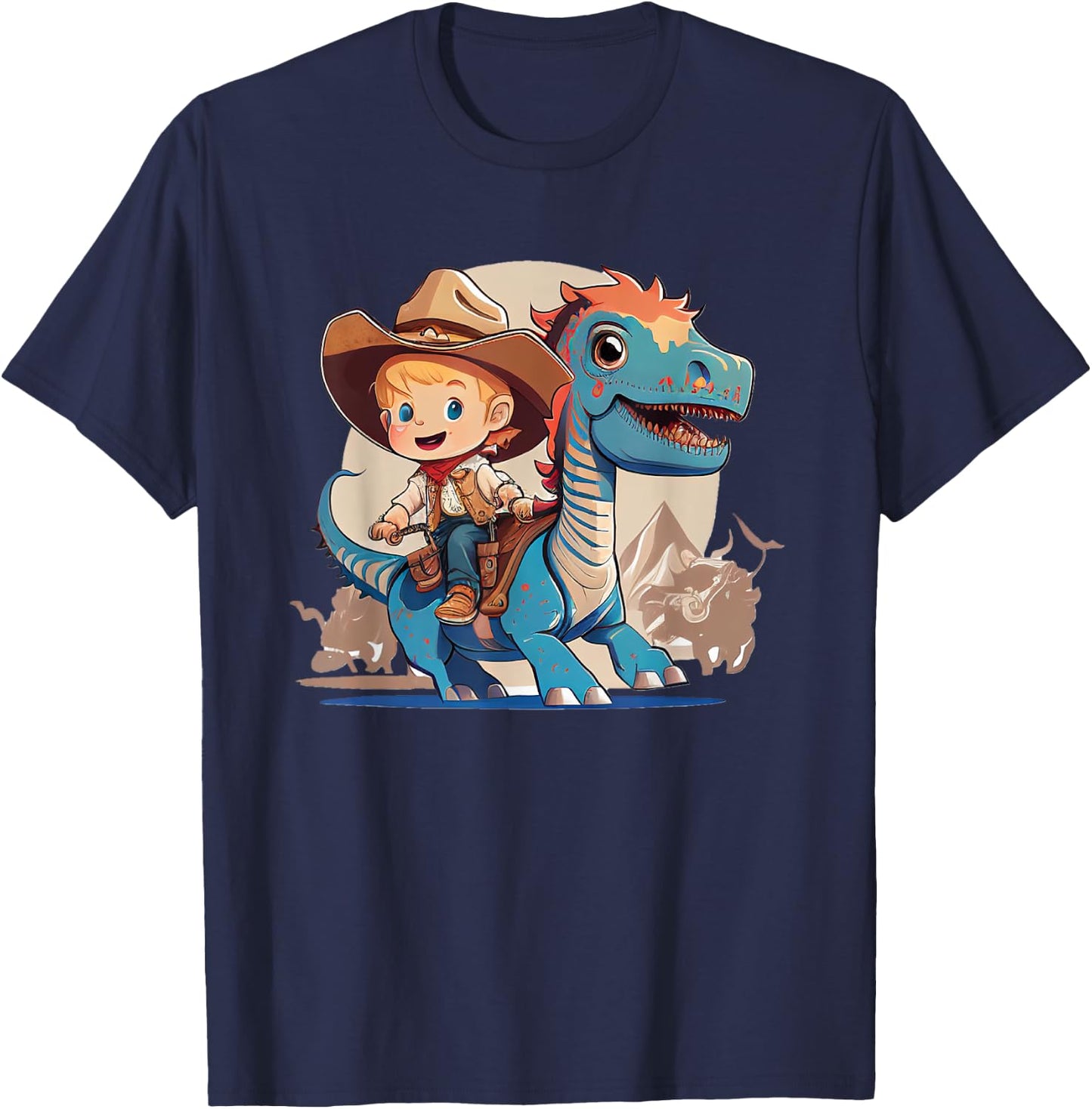 Dino Cowboy Dinosaur Rodeo Rider Nursery T-Shirt - T-Shirt | Navy