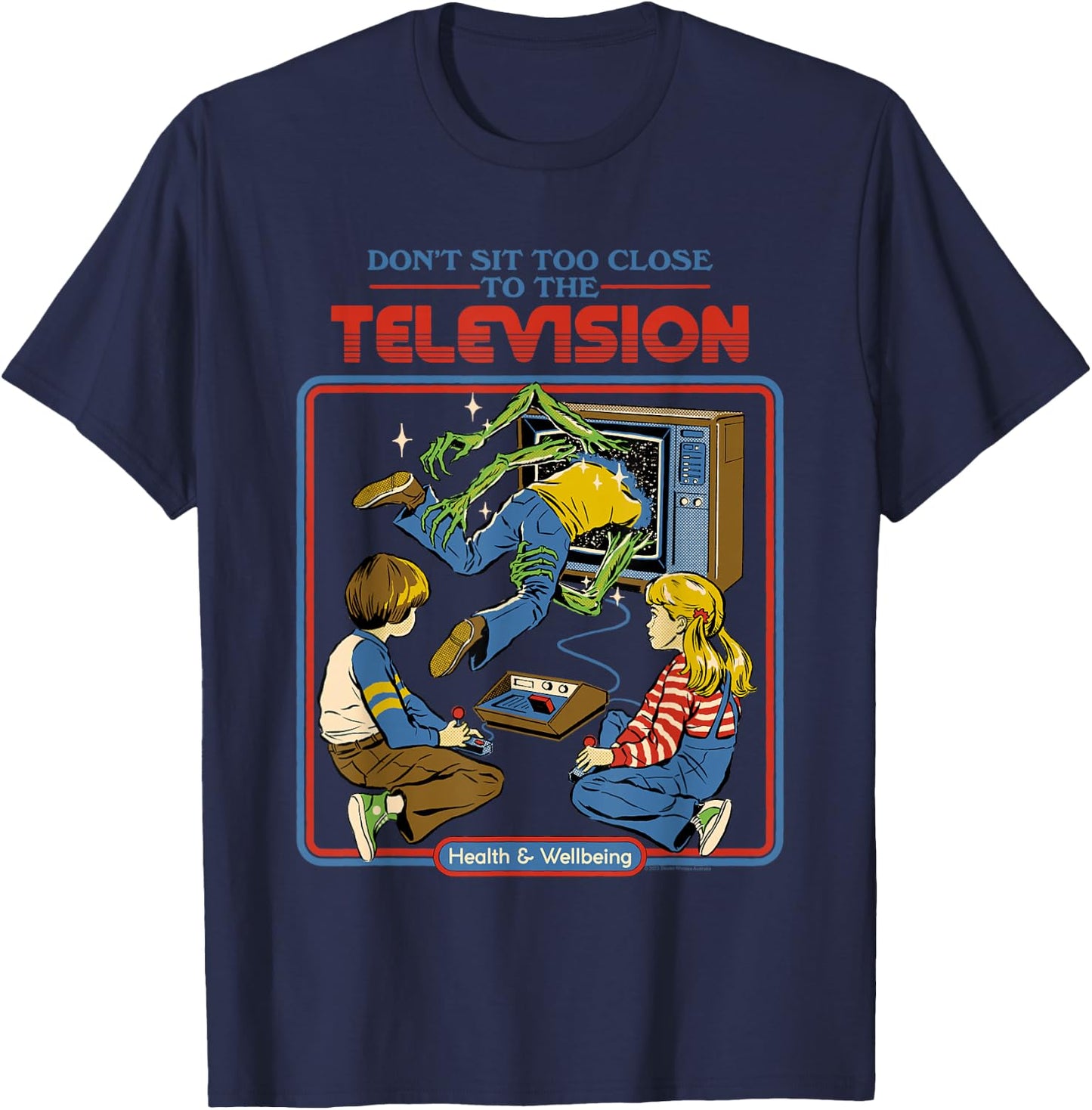 Steven Rhodes Don't Sit Too Close TV Retro Dark Humor T-Shirt - T-Shirt | Navy