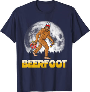 BeerFoot! Funny Hipster Sasquatch 6-Pack Full Moon Bigfoot T-Shirt - T-Shirt | Navy