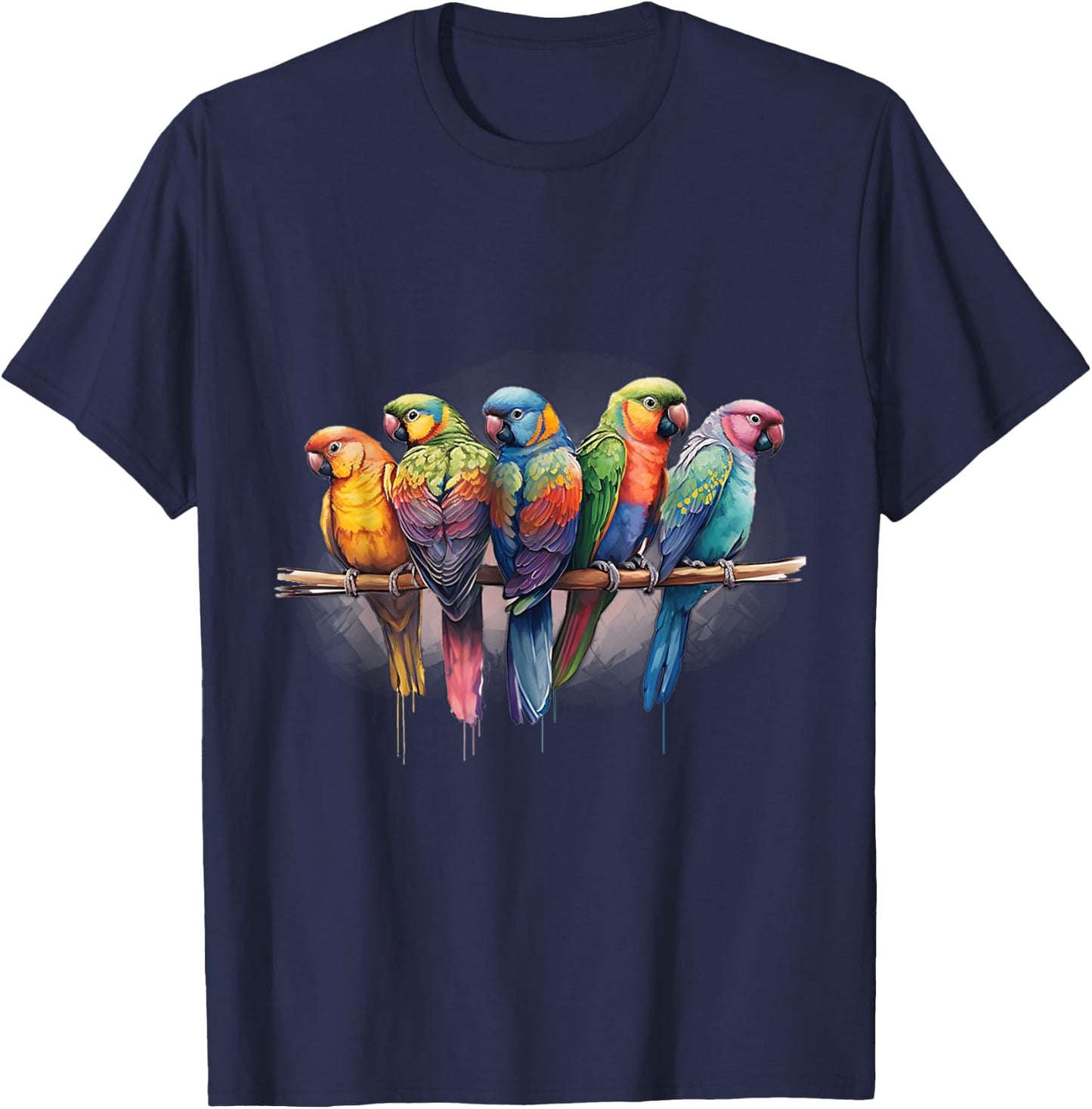 Parrots Watercolor Exotic Tropical Bird Nature Colorful T-Shirt - T-Shirt | Navy