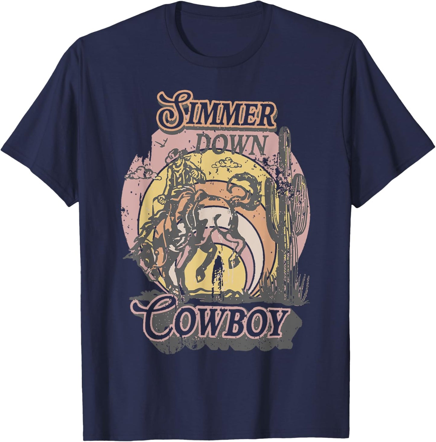 Simmer Summer Down Cowboy Cowgirl Western Graphic Cow Skull T-Shirt - T-Shirt | Navy