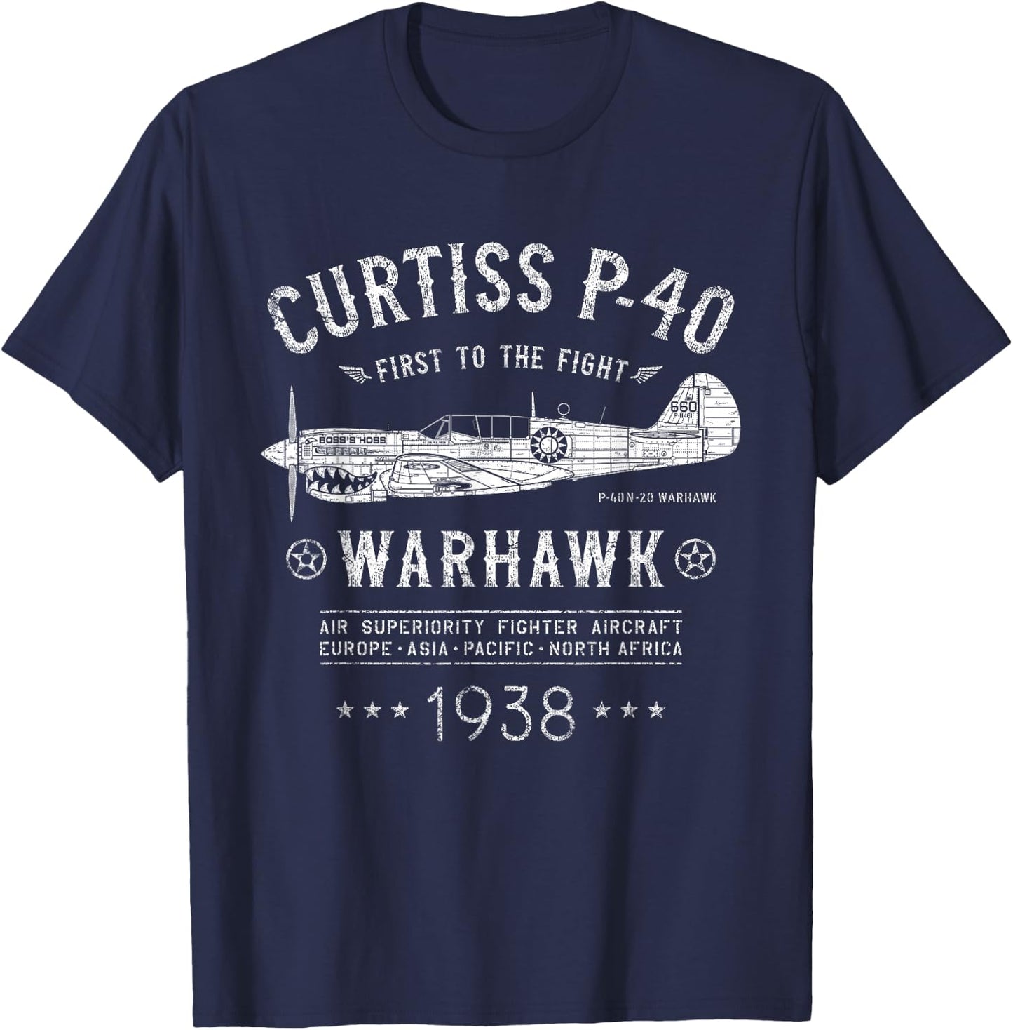P-40 Warhawk Flying Tiger's Fighter Plane | P40 Shark Mouth T-Shirt - T-Shirt | Navy