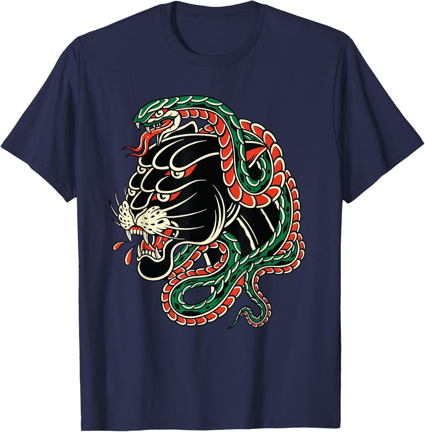 Vintage American Traditional Tattoo Edgy Old School Panther T-Shirt - T-Shirt | Navy