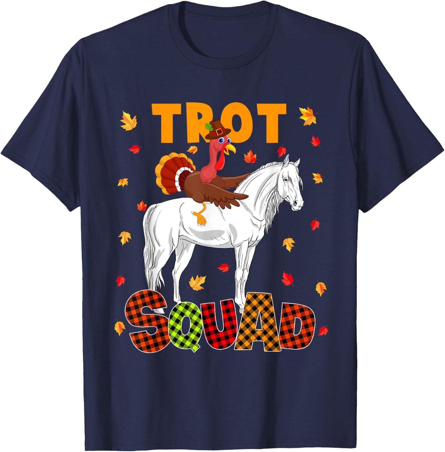 Trot Squad Thanksgiving Turkey Riding Horse Costume Kids T-Shirt - T-Shirt | Navy