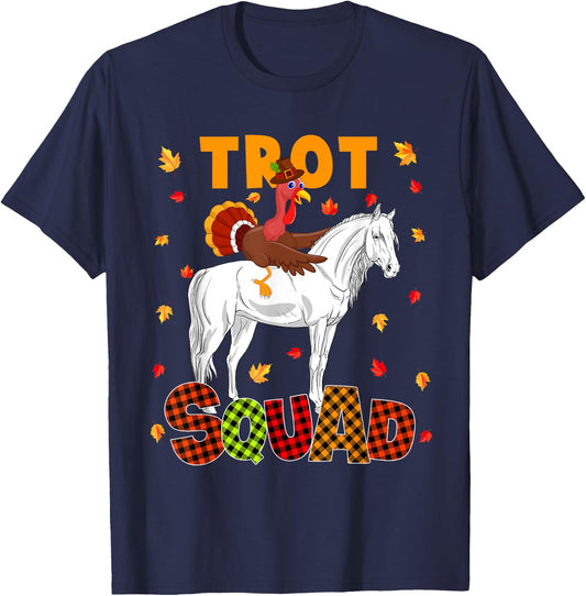 Trot Squad Thanksgiving Turkey Riding Horse Costume Kids T-Shirt - T-Shirt | Navy