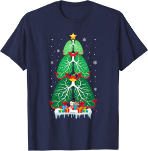 Lung Christmas Tree Respiratory Therapy Xmas Therapist T-Shirt - T-Shirt | Navy