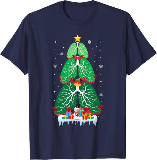 Lung Christmas Tree Respiratory Therapy Xmas Therapist T-Shirt - T-Shirt | Navy