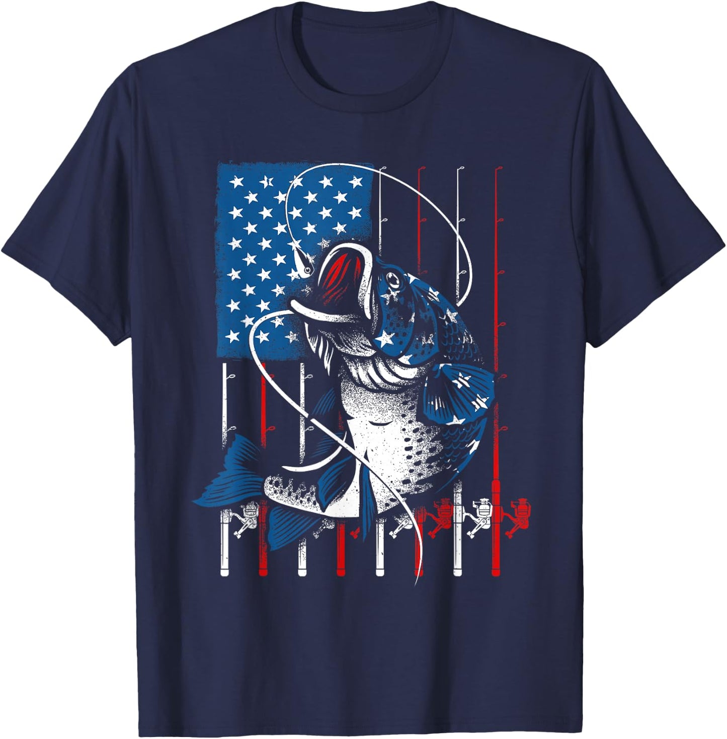 Fishing Art Women American Flag USA Fishing Lover T-Shirt - T-Shirt | Navy