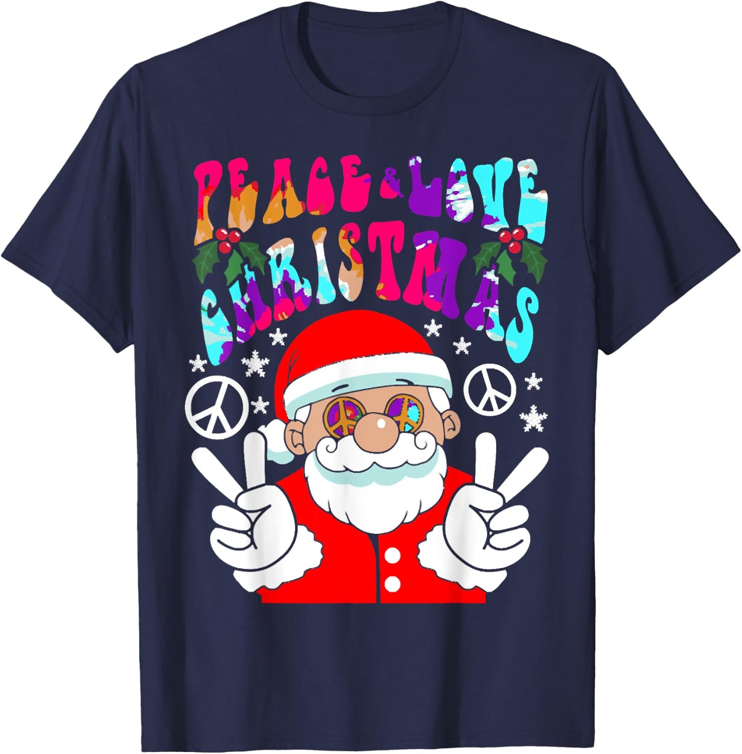 Hippie Santa Claus Peace And Love Tie Dye Groovy T-Shirt - T-Shirt | Navy
