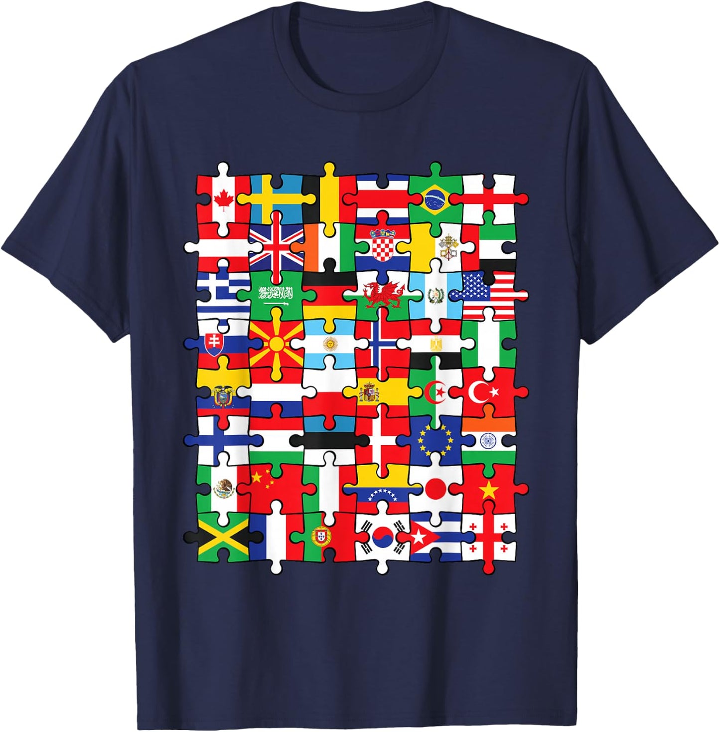 Flags of Countries of the World international flag puzzle T-Shirt - T-Shirt | Navy