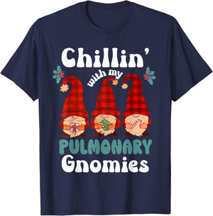 Pulmonary Team Christmas Chillin With My Gnomies Respiratory T-Shirt - T-Shirt | Navy