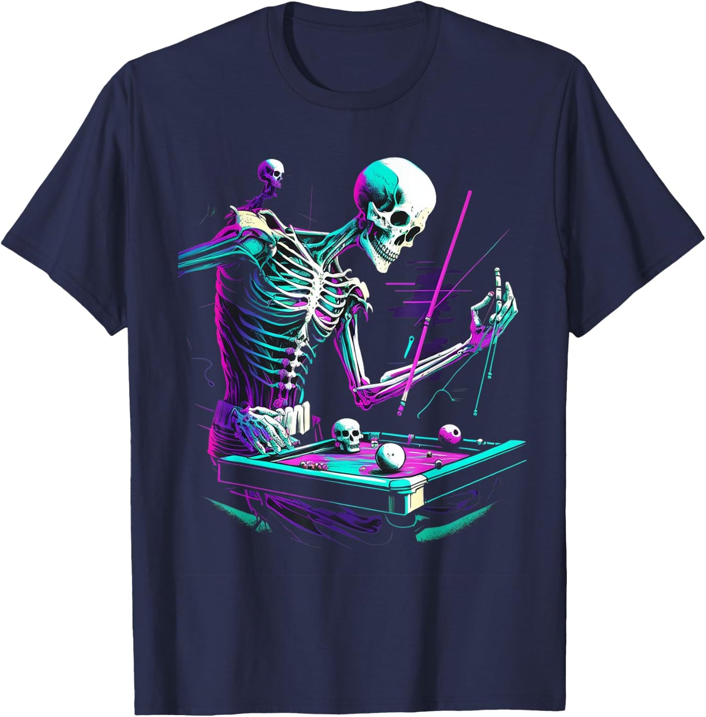 Skeleton Playing Billiard Halloween Costume Sport Pool T-Shirt - T-Shirt | Navy