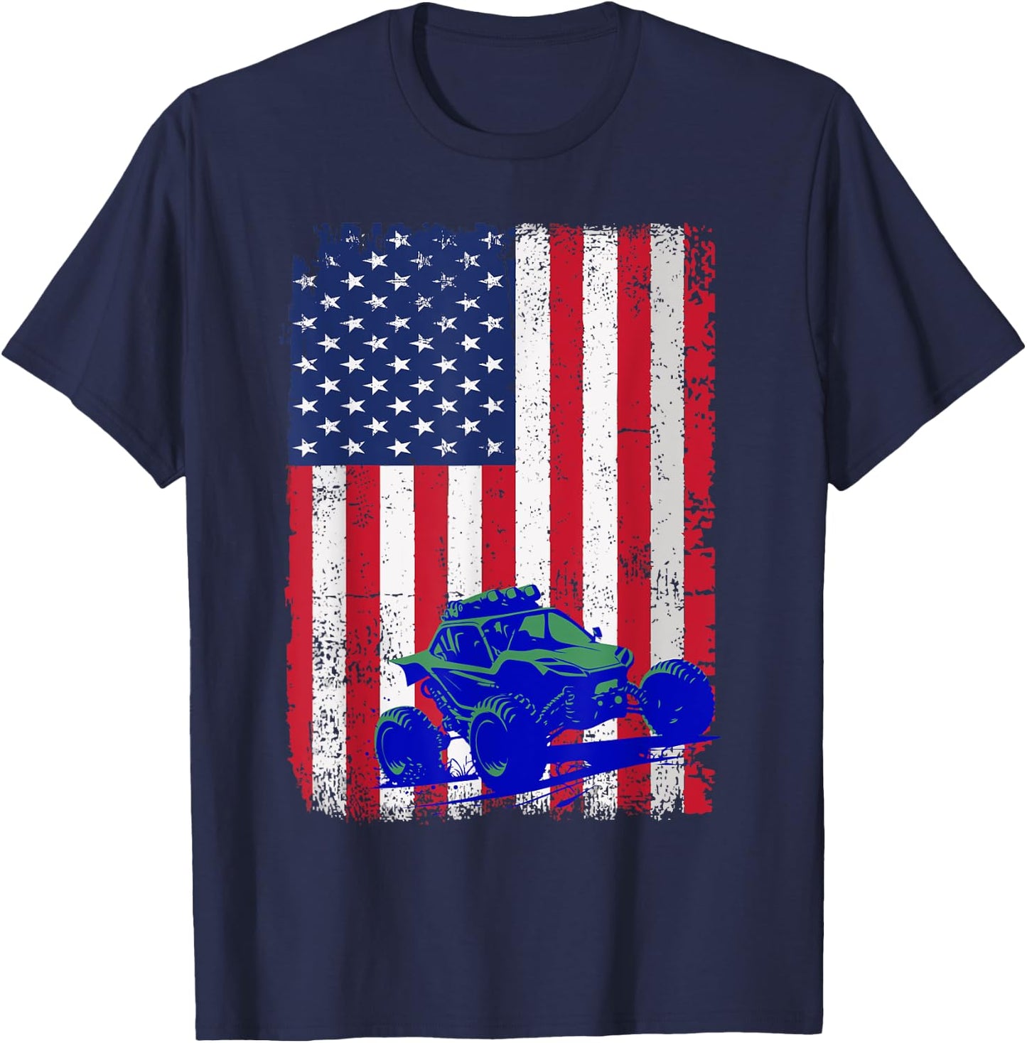 Side By Side UTV SXS 4 Wheeler Patriotic American Flag T-Shirt - T-Shirt | Navy