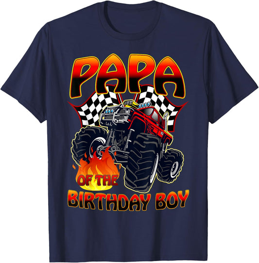Papa of The Birthday Boy Monster Truck Racing Cars Matching T-Shirt - T-Shirt | Navy