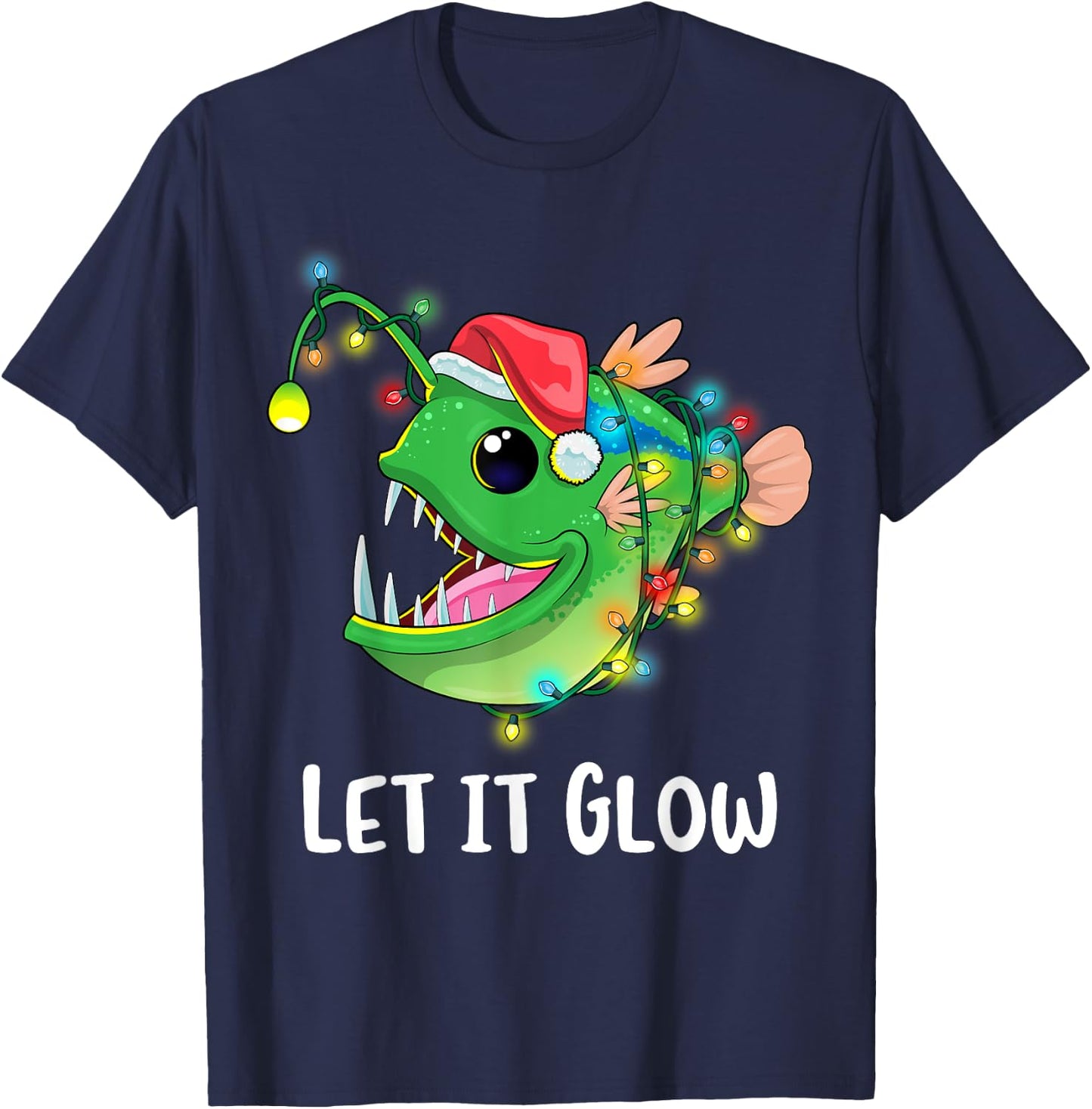 Let It Glow Anglerfish Lighting Xmas Tree Monster Christmas T-Shirt - T-Shirt | Navy