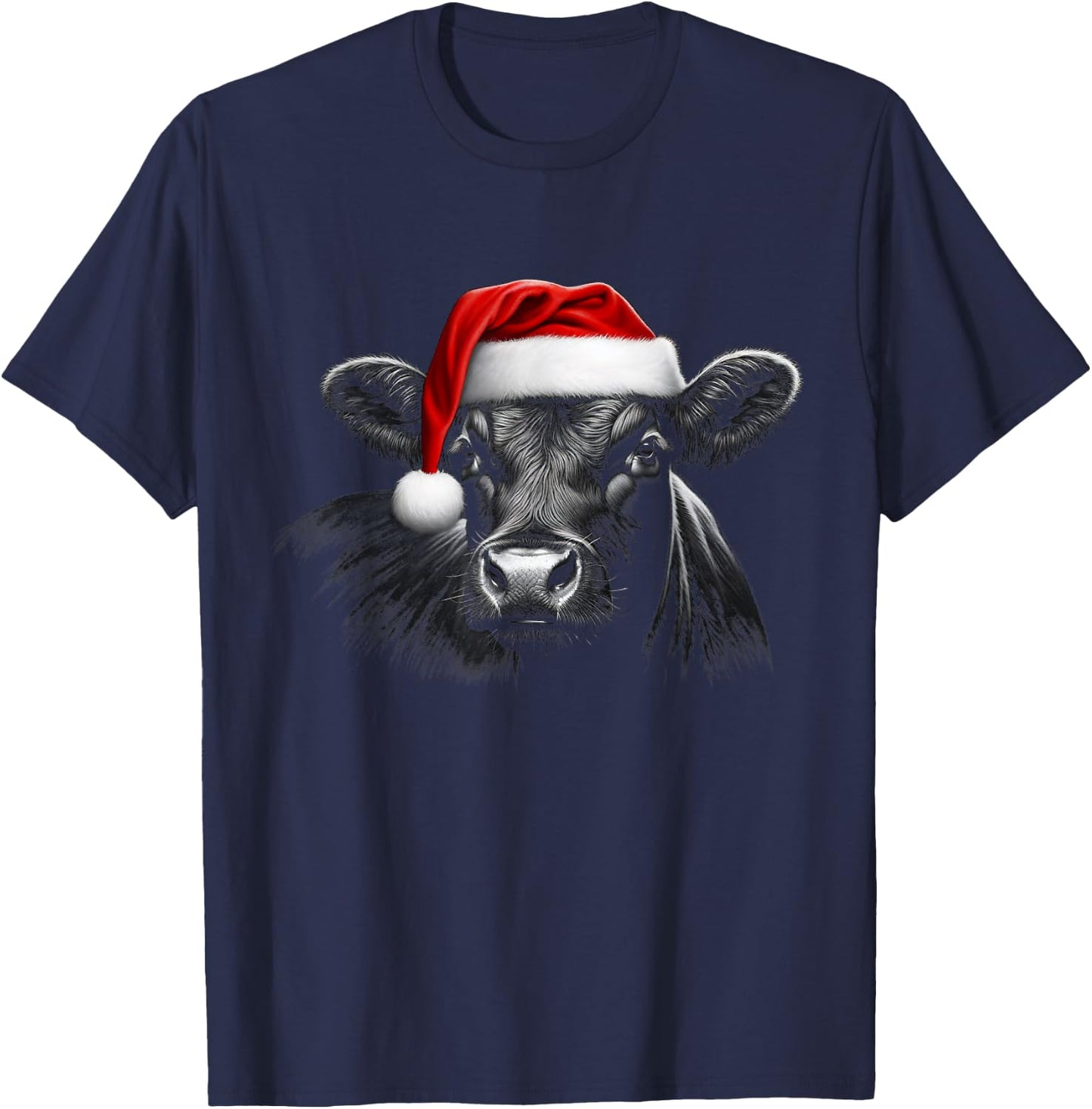 Angus Rancher Christmas Hat Cow Santa Hat Black T-Shirt - T-Shirt | Navy