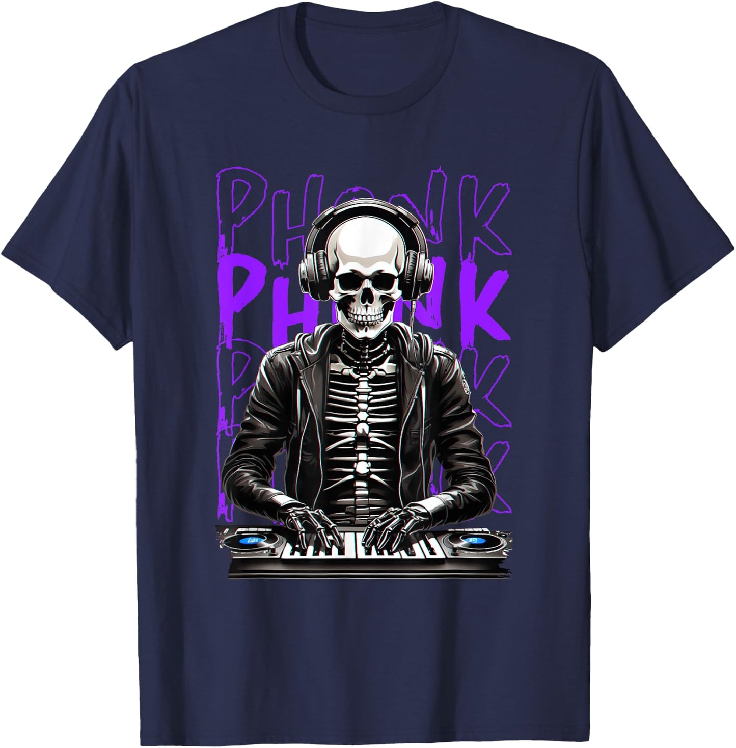 Phonk aesthetic DJ skeleton T-Shirt - T-Shirt | Navy