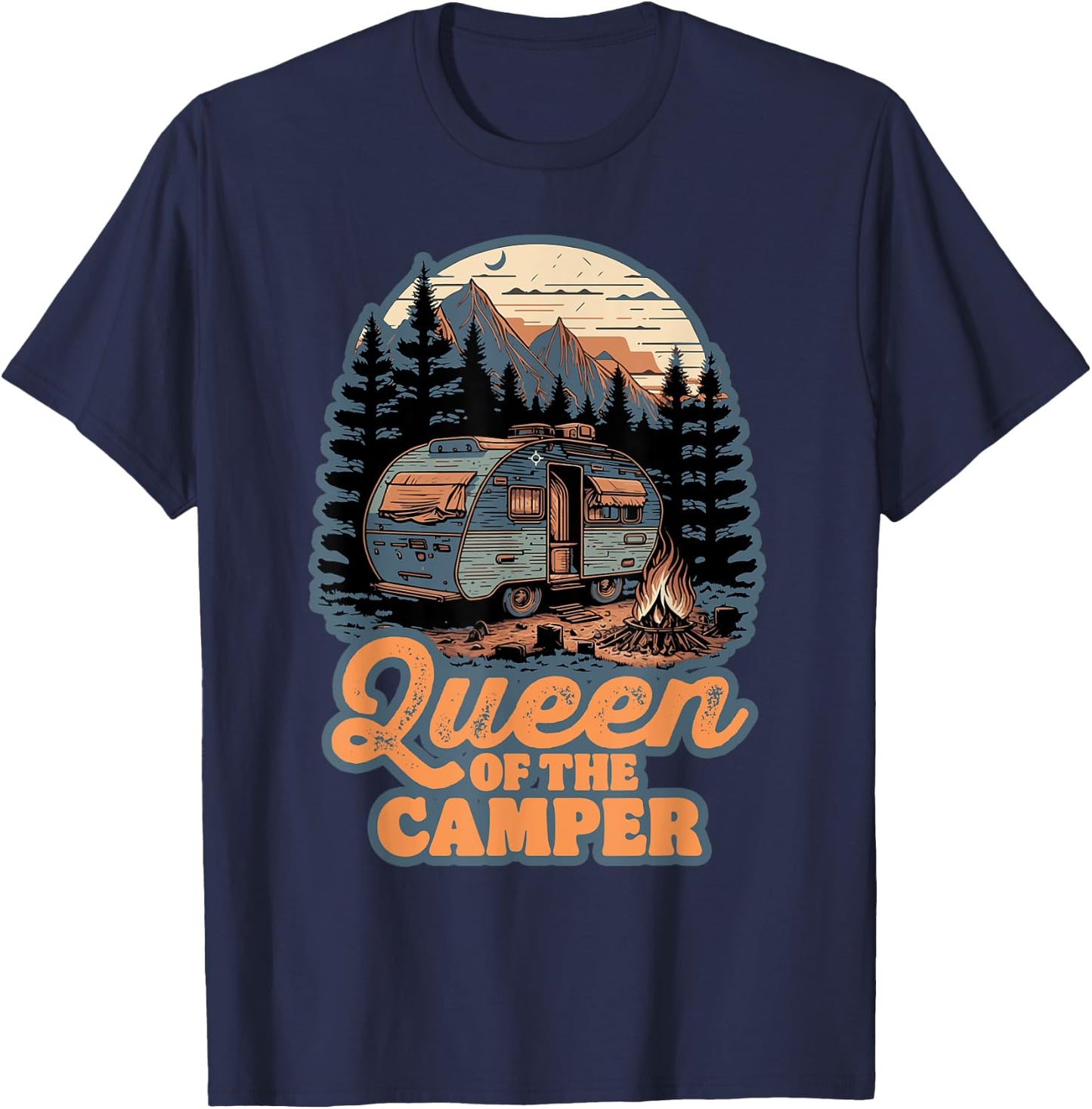 Queen of the Camper Funny RV Camping Nature Retro 70s T-Shirt - T-Shirt | Navy