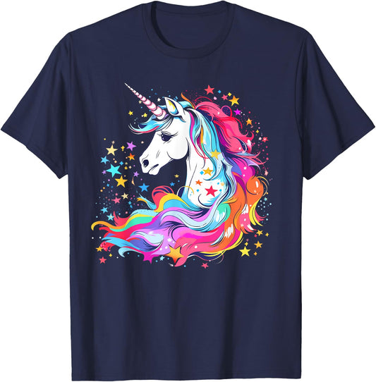 Unicorn Rainbow Color Mane Cute Unicorncore Art Girl Graphic T-Shirt - T-Shirt | Navy