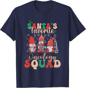Women Santa's Favorite Oncology Squad Christmas Nurse Gnome T-Shirt - T-Shirt | Navy